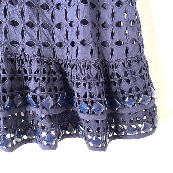 🧚‍♀️ Anthropologie Maeve Beaded Navy Cut Out Sleeveless Blouse - Picture 7 of 9